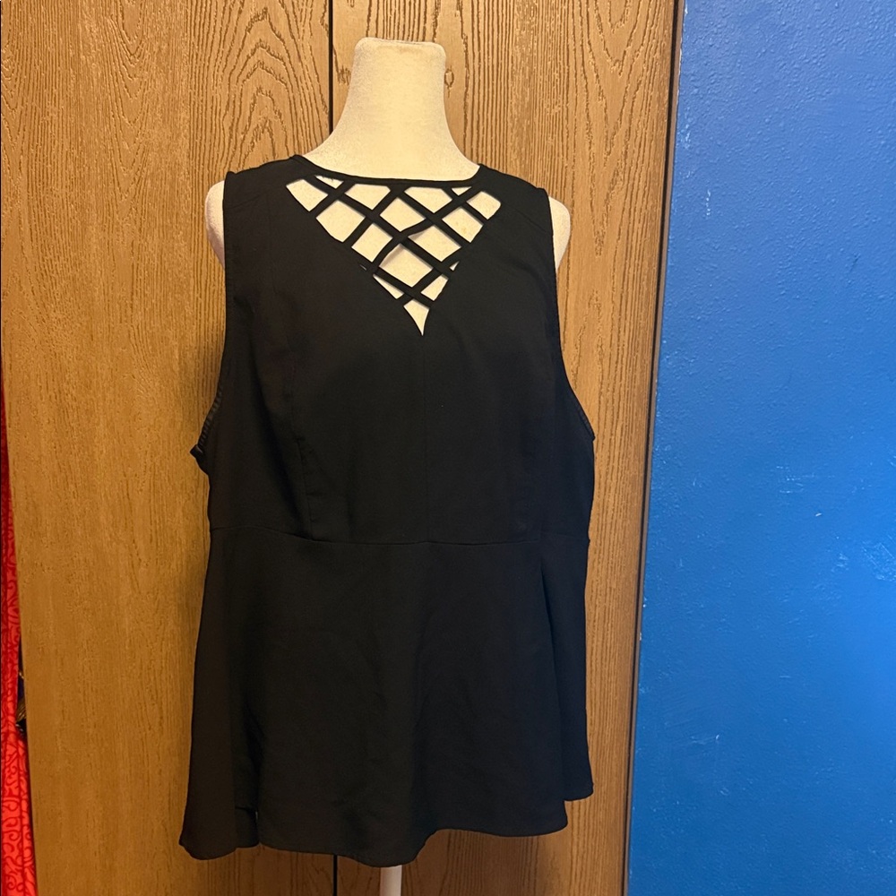 Black Sleeveless Lattice-Front Women’s Top